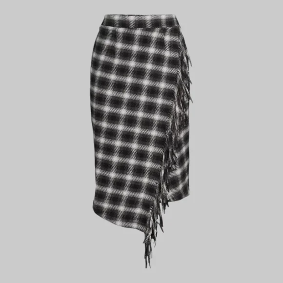 Time and Tru Faux Wrap Flannel Skirt Pull-up Plaid Warm Fringe Office 16-18 XL - Picture 3 of 15